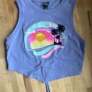 Wild Fable Purple Crop Top with Tropical Print and Open Back